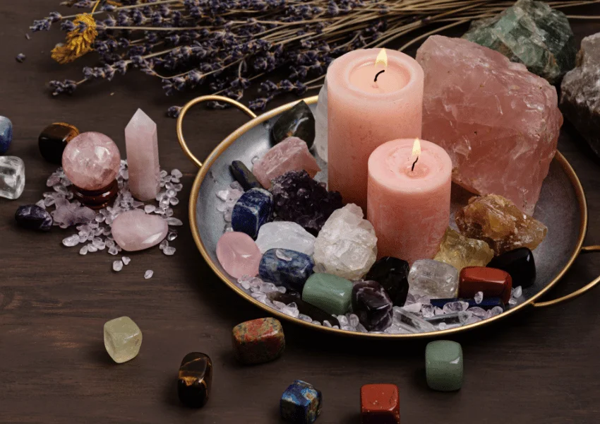 Crystals and healing stones arrangement